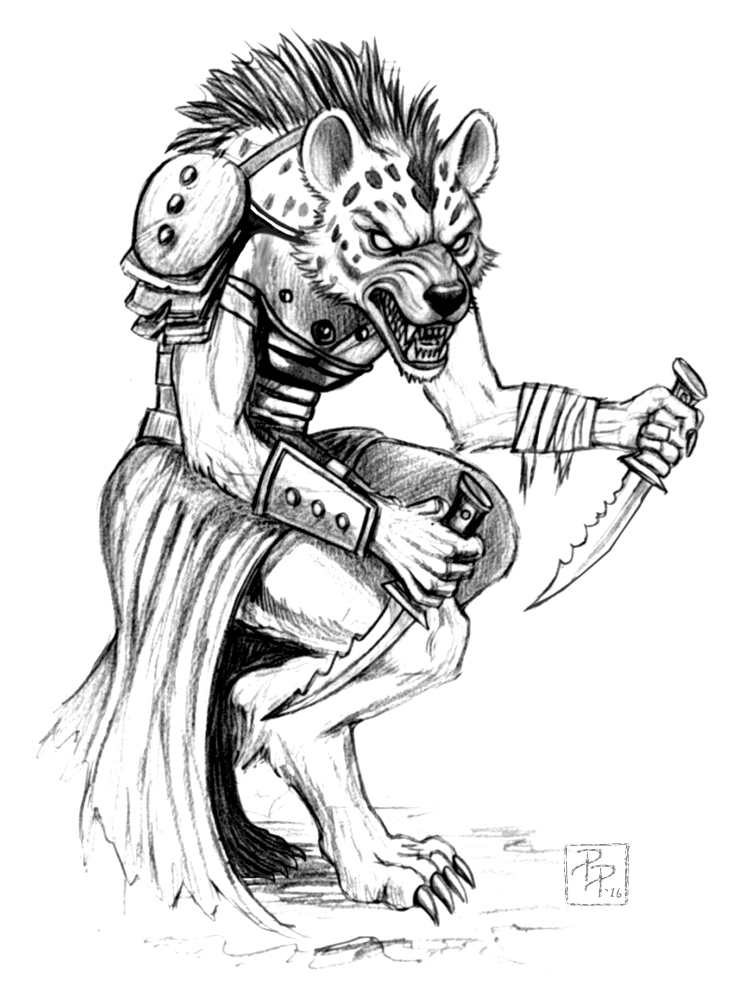 Gnoll Pack Leader, pencil and ink drawing