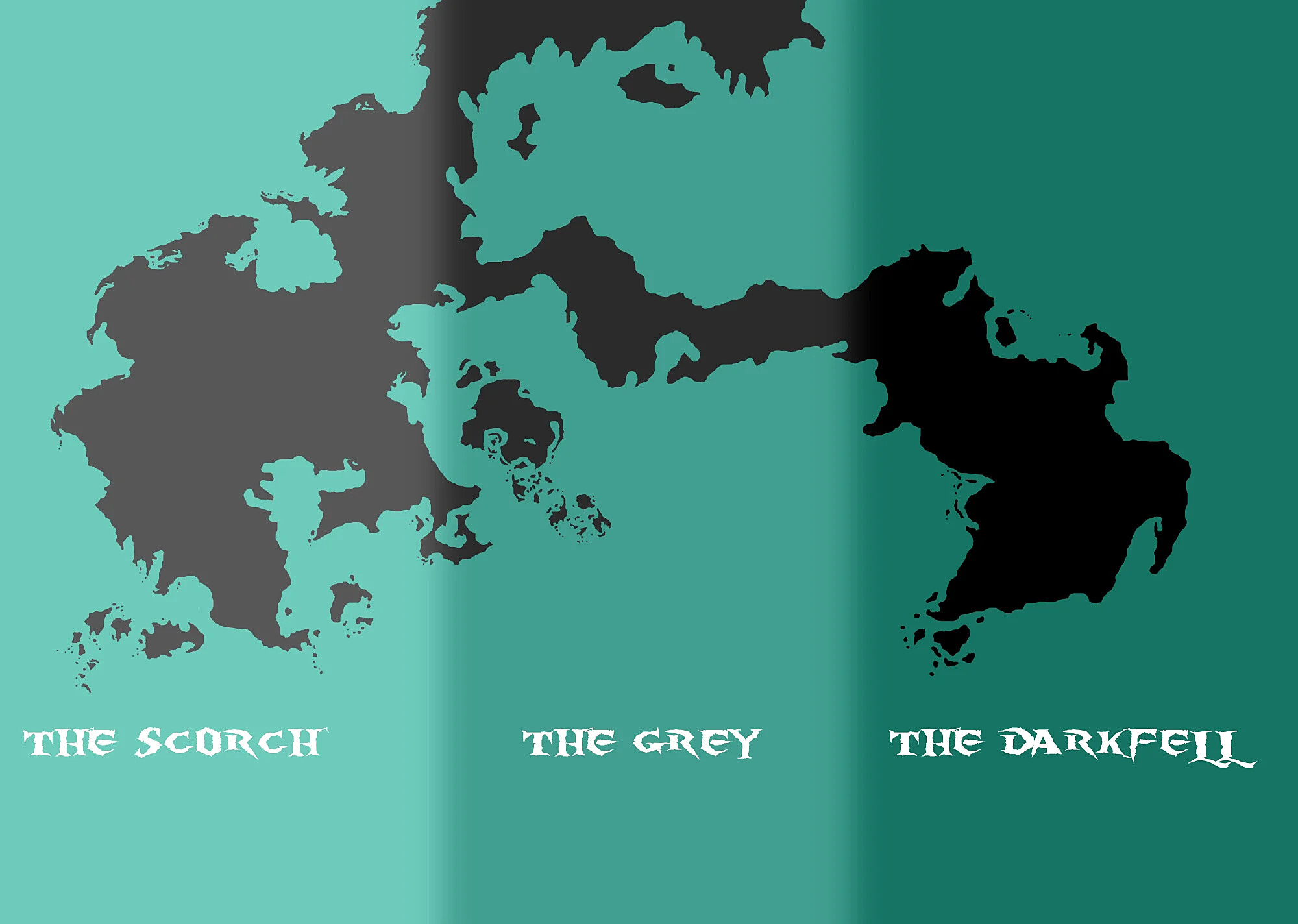Darkworld map showing the Scorch, the Grey and the Darkfell