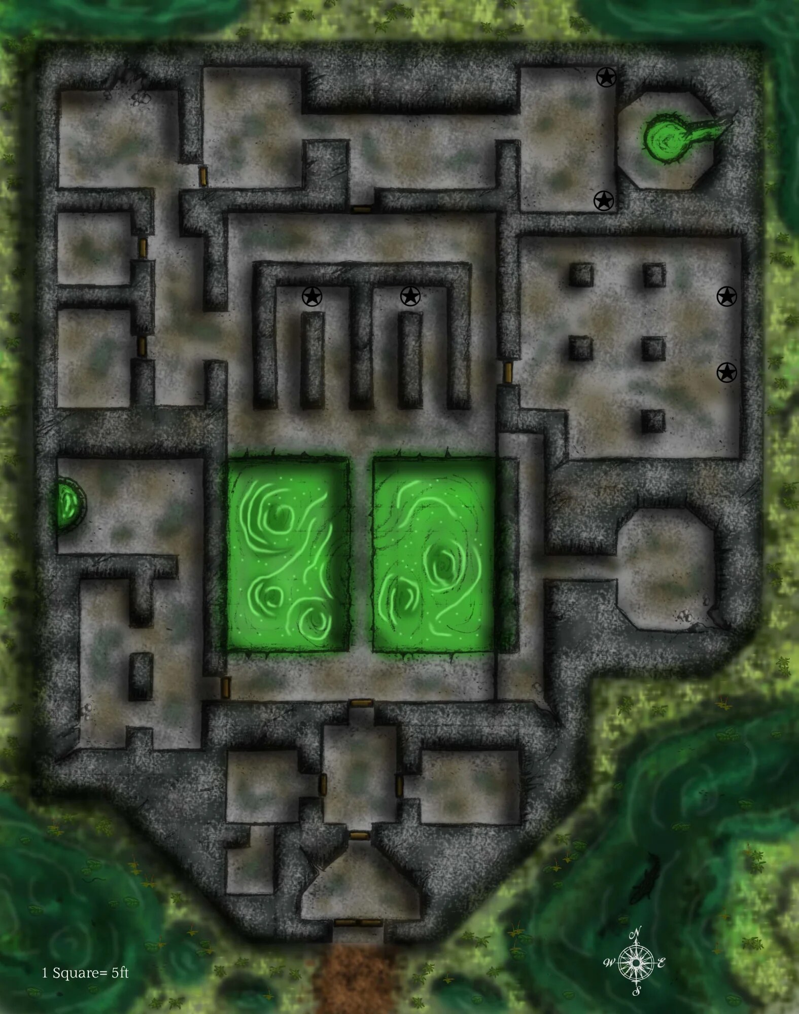 Lair of the Ooze, a dungeon battle map with green ooze pools