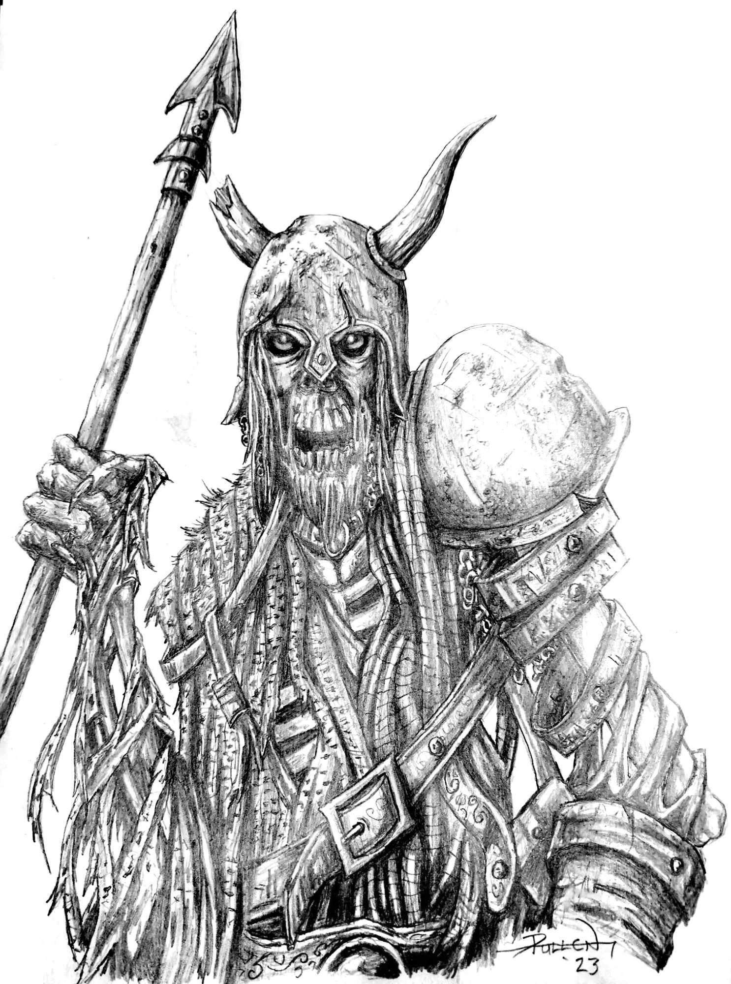 Undead Spearman, pencil drawing